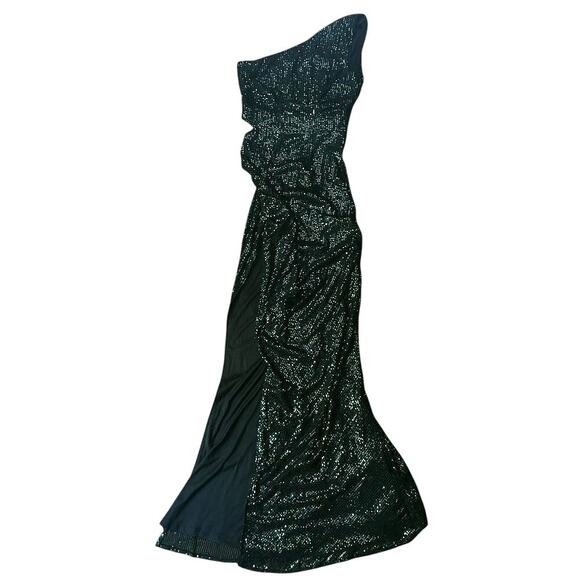 NWT Love & Lemonade One Shoulder Thigh Slit Side Cutout Green Sequin Dress M - Picture 1 of 8